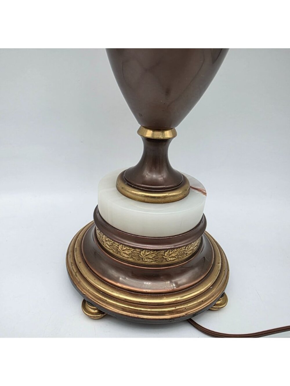 Mid Century Brass Marble Urn Torchiere Table Lamp Milk Glass Shade 25.5" - Picture 6 of 16